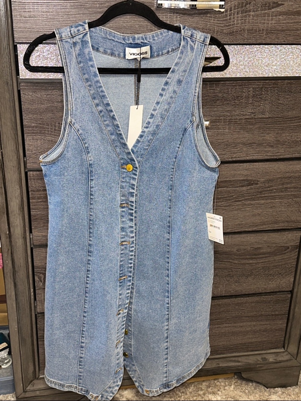 Vigoss Light Wash Denim Button-Front Sleeveless Mini Dress